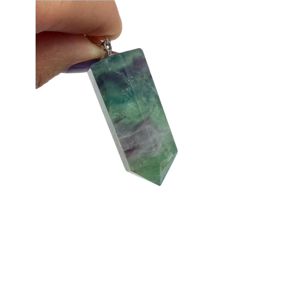 Rainbow Fluorite Necklace Pendant Crystal Stone Point Green